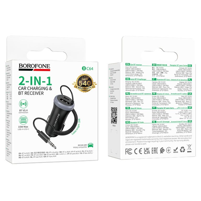 Cargador de Auto y Recibidor Audio Borofone Bc64 Negro2