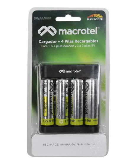 CARGADOR + 4 PILAS AA RECARGABLES MACROTEL MV-18882