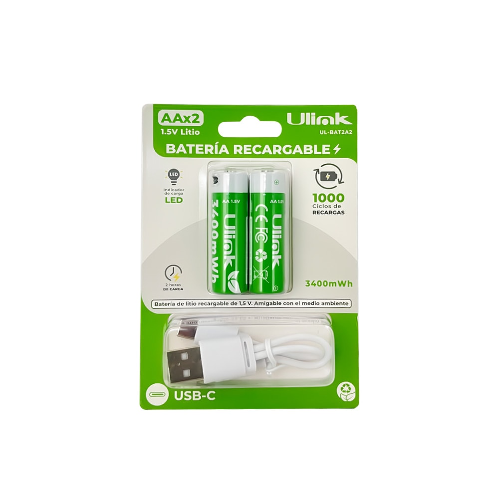 Pilas 2x AA con carga USB C de 3400mWh Mod. UL-BAT2A22