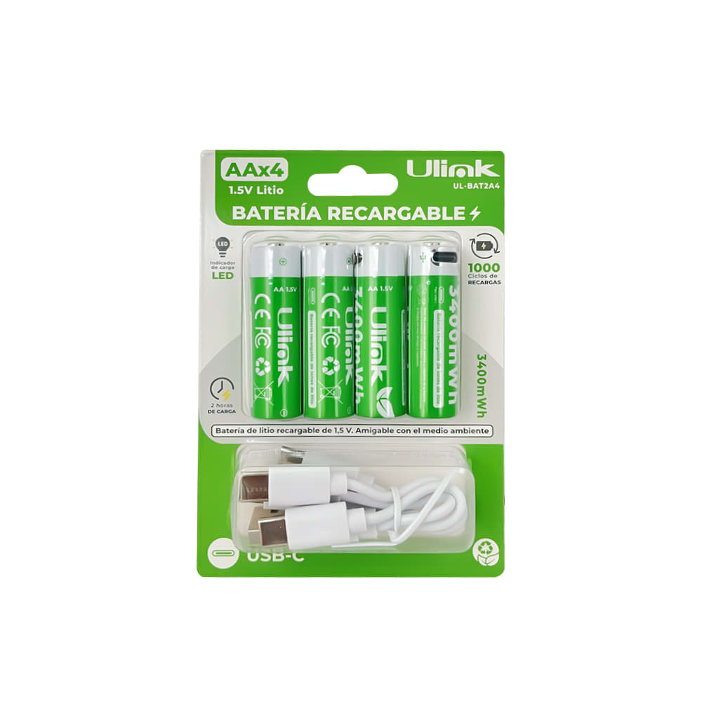 Pilas 4x AA con carga USB C de 3400mWh Mod. UL-BAT2A42
