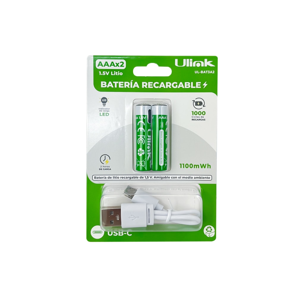 Pilas 2x AAA con carga USB C de 1100mWh Mod. UL-BAT3A22