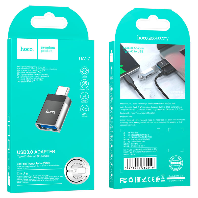 Adaptador OTG  Tipo C a USB HOCO UA17 Negro3