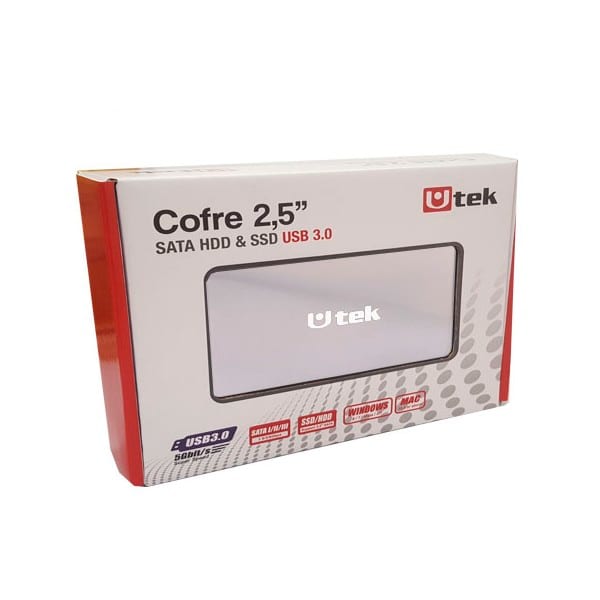 Cofre porta disco duro SATA 2,5 conexión USB 3.0 color plata / mod. UT-HDD030SV2