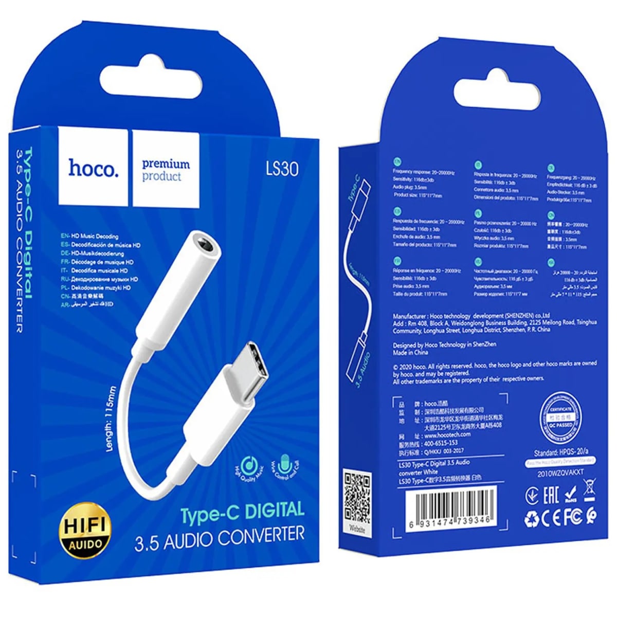 Adaptador de Audio Hoco LS30 Tipo C a Digital 3.5mm Blanco4