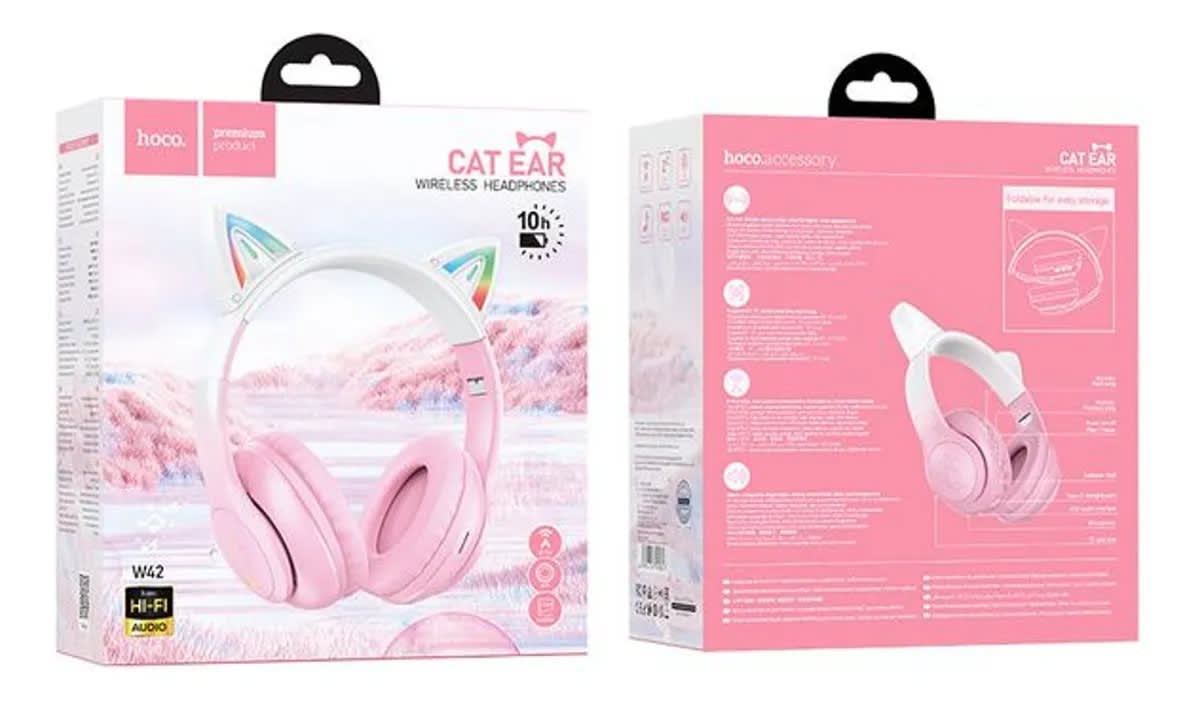 Audifonos Bluetooth Hoco W42 Cat Niños Rosado2
