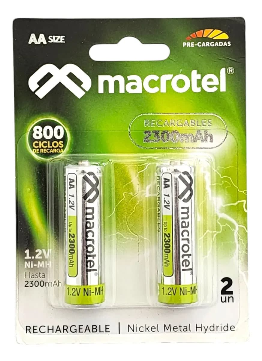 Pack 2 Pilas Recargables Aa 1.2v Macrotel 2300mha1