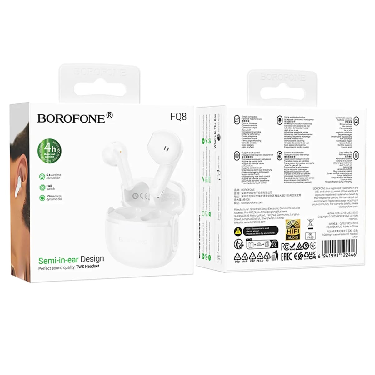 Audífonos TWS Borofone FQ8 High Blanco3