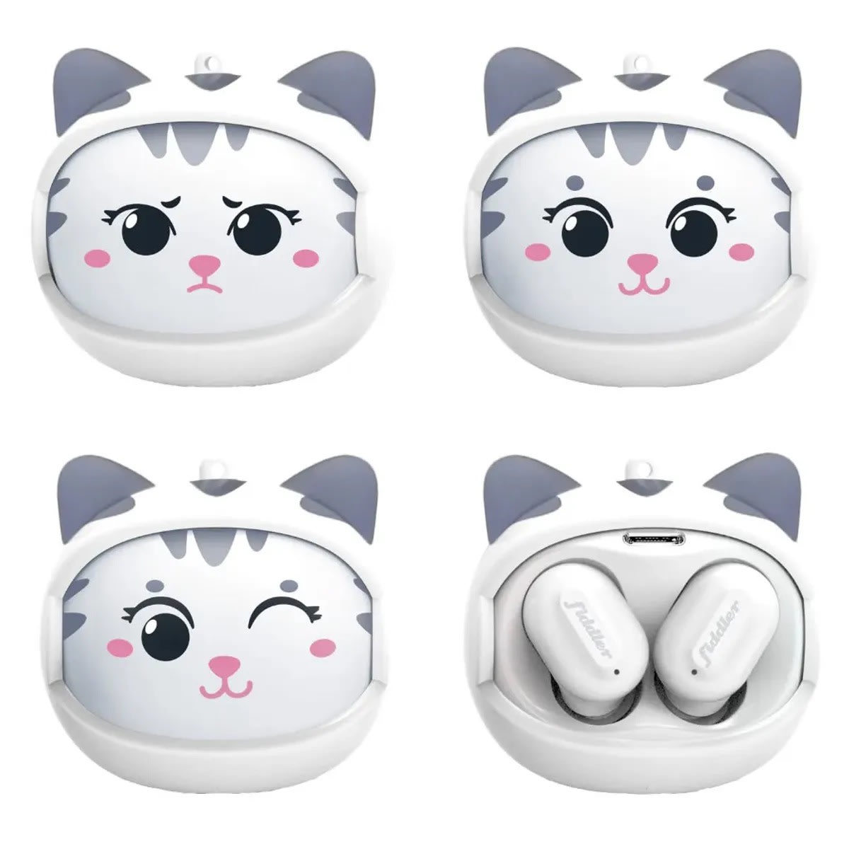 Audifono Fiddler Figura Gato blanco kawaii1