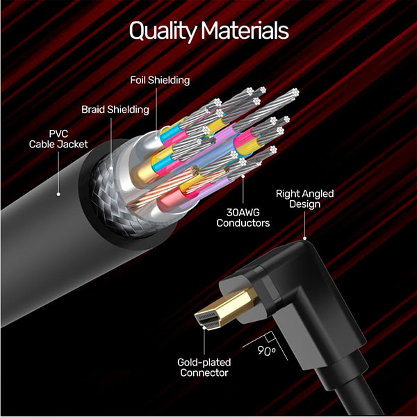Cable HDMI a HDMI 3 mts con angulo de 90º, v2.0, 4k@60hz / mod. Y-C10021
