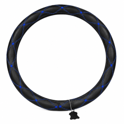 CUBRE TIMÓN CAMIÓN 18 PULG, NEGRO EN POLIURETANO CON COSTURA AZUL1