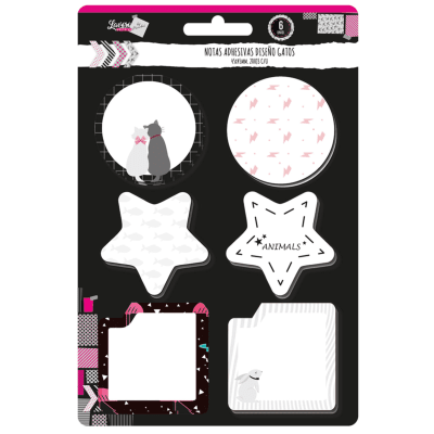 NOTA ADHESIVA 45x45mm 6 UNDS 20HOJAS C/U DISEÑO GATOS1
