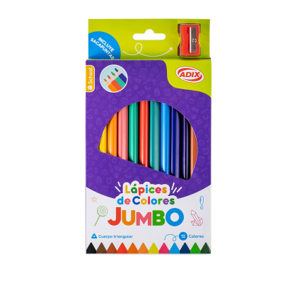 LAPIZ JUMBO  C/ SACAPUNTA 12 COLORES CON SACAPUNTA / ADIX1