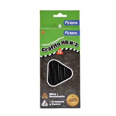 LAPIZ GRAFITO TRIANGULAR HB. Nº2 NEGRO 12 UNID SIN GOMA TORRE1