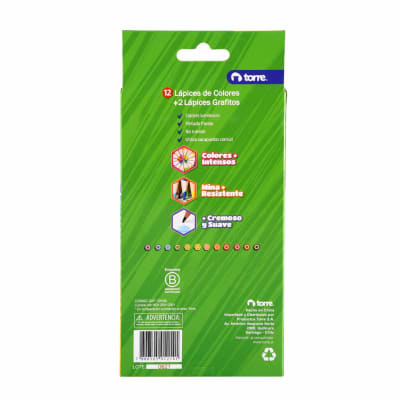 LAPICES 12 COLORES HEXAGONALES + 2 GRAFITOS TORRE2