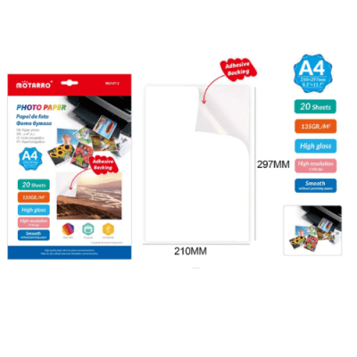 PAPEL FOTOGRAFICO A4 ADHESIVO 130 GR / 20 HOJAS1
