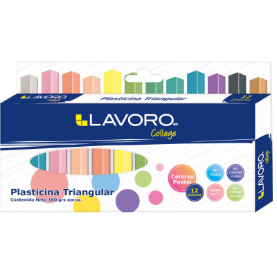Plasticina triangular 12 colores pastel con bandeja Lavoro1
