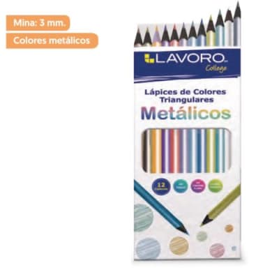 LAPICES DE COLORES 12 LARGO TRIANGULAR COLORES METALICOS1