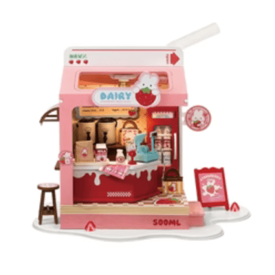 Strawberry Milk Box maqueta miniatura puzzle 3D1