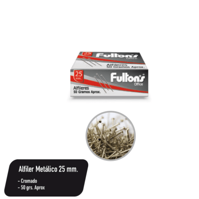 ALFILER METALICO 25 MM CROMADO CAJA. 50 GR. OFFICE FULTON2