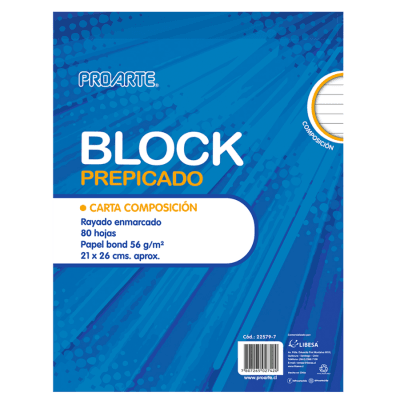 BLOCK PREPICADO PROARTE CARTA 80H2