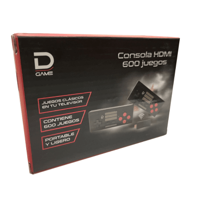 Consola Retro 600 juegos Tv HDMI 4k + 2 Controles Datacom Negro1