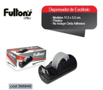 DISPENSADOR CINTA ADHESIVA NEGRO PLASTICO ESCRITORIO MINI FULTONS1