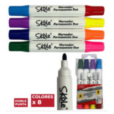 PLUMONES PERMANENTES DOBLE PUNTA 8 COLORES / SKOLE1