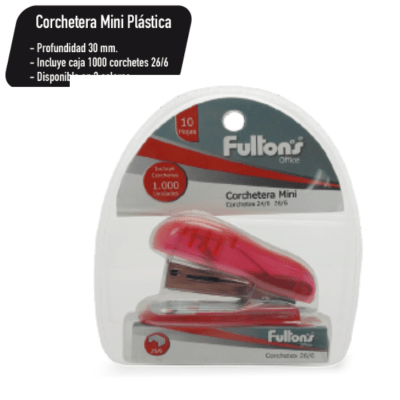 Corchetera Mini Plast. Roja Base Plast. Para 10 Hjs. 26/6, 24/6 | Fultons1