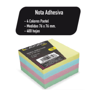 NOTA ADHESIVA  76X76 M 400 HOJAS COLORES PASTEL LAVORO1