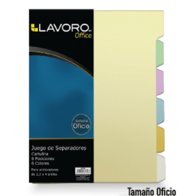 SEPARADOR OFICIO CARTON 6 DIV 6 COLORES LAVORO1