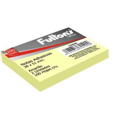 Nota Adhesiva 653 51x38 mm. 100 Hjs. 2 Un. Amarillo | Fultons1