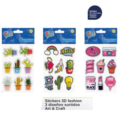 Stickers 3D fashion 3 diseños surtidos Art & Craft1