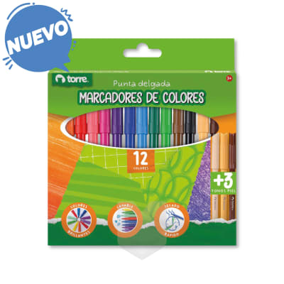 PLUMONES DIBUJO 12 COLORES +3 TONOS PIEL TORRE1