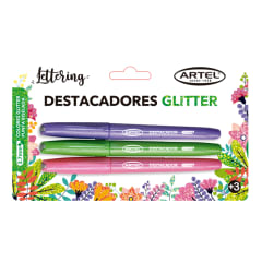 Set de tres destacadores glitter/ ARTEL