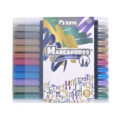 MARCADORES DOBLE PUNTA METÁLICOS 12 COLORES TORRE