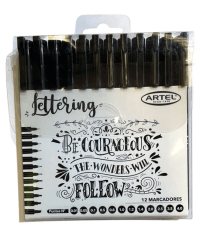 Set. Marcadores Lettering 12 puntas negro