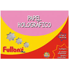 Carpeta papel holográfico  23 x 33 cms. 6 hojas. 6 colores  Fultons