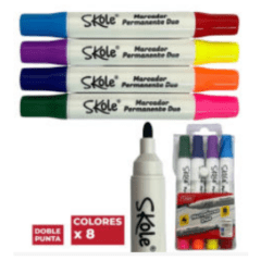 PLUMONES PERMANENTES DOBLE PUNTA 8 COLORES / SKOLE