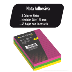 NOTA ADHESIVA 98X150MM 3 COLORES 45 HOJAS C/U LINEAS