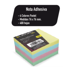NOTA ADHESIVA  76X76 M 400 HOJAS COLORES PASTEL LAVORO