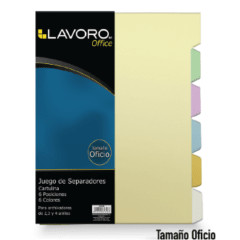 SEPARADOR OFICIO CARTON 6 DIV 6 COLORES LAVORO