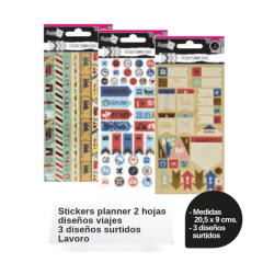 STICKERS PLANNER 2 HOJAS VIAJES DISEÑOS SURTIDOS