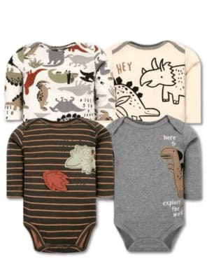 SET 4 BODYS BEBE ML DINO GRIS CAFE1