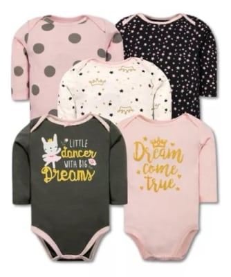 SET 5 BODYS BEBA M/L CONEJITA BAILARINA GRIS1