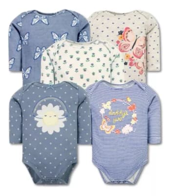 SET 5 BODYS BEBA M/L FLOR MARIPOSAS AZULADAS1