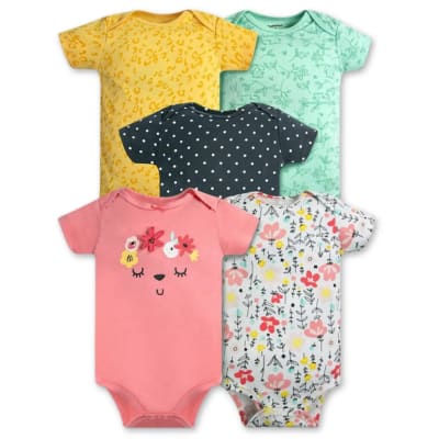 SET 5 BODYS M/C BEBA CARITA CON CINTILLO FLORES1