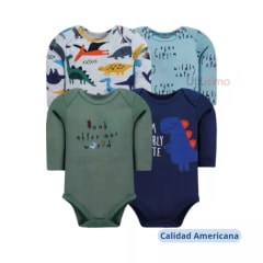 SET 4 BODYS BEBE M/L DINO AZUL
