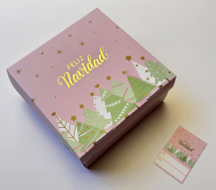 Caja 20x20x10 cm Navidad Rosadas c/ Folia Dorada