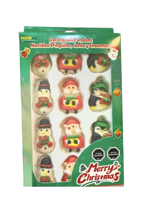 DECORACIÓN FONDANT NAVIDAD PINGUINO, SANTA Y SNOWMAN1