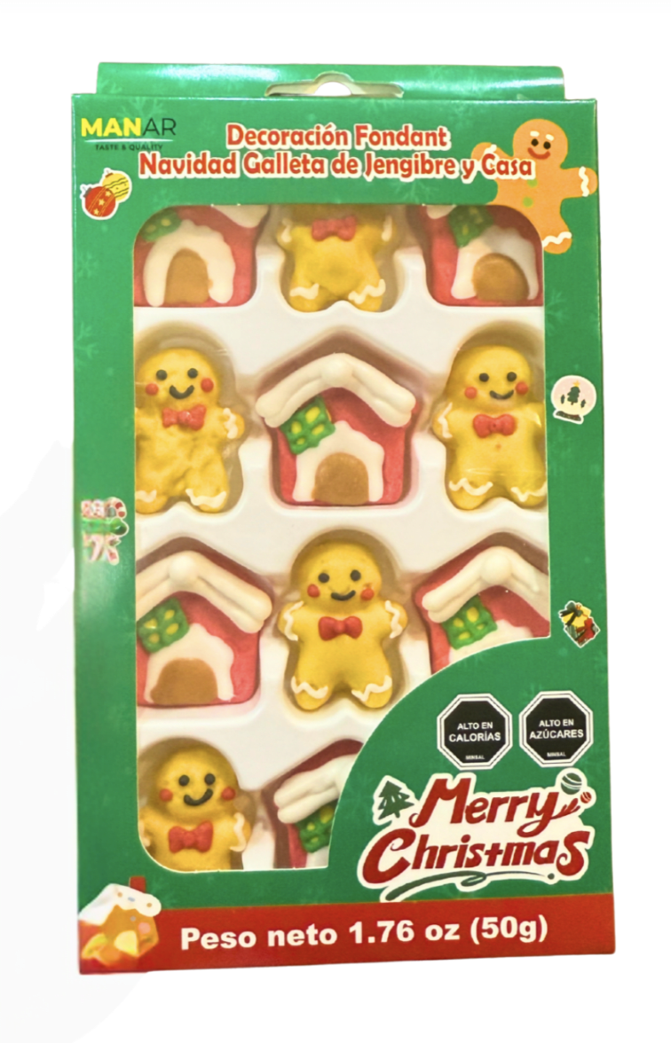 DECORACIÓN FONDANT NAVIDAD GALLETA DE JENGIBRE Y CASA 12 FIGURAS1